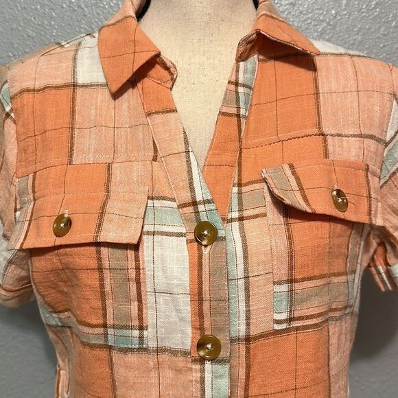 NEW Fate women’s plaid linen blend button down dress size L - Picture 2 of 9